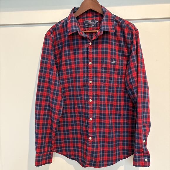 Vineyard Vines Other - Vineyard Vines Shirt Mens XL Slim Fit Tucker Red Navy Plaid Preppy Nautical